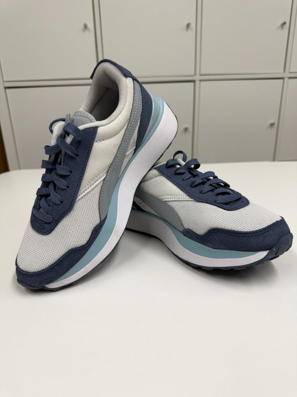 Puma Cruise Rider Silk Road Denim Sky Blue Platform Sneakers Womens Size 8